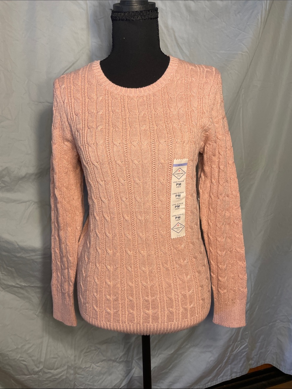 St. John's Bay Pale Pink Cable Knit Crewneck Sweater